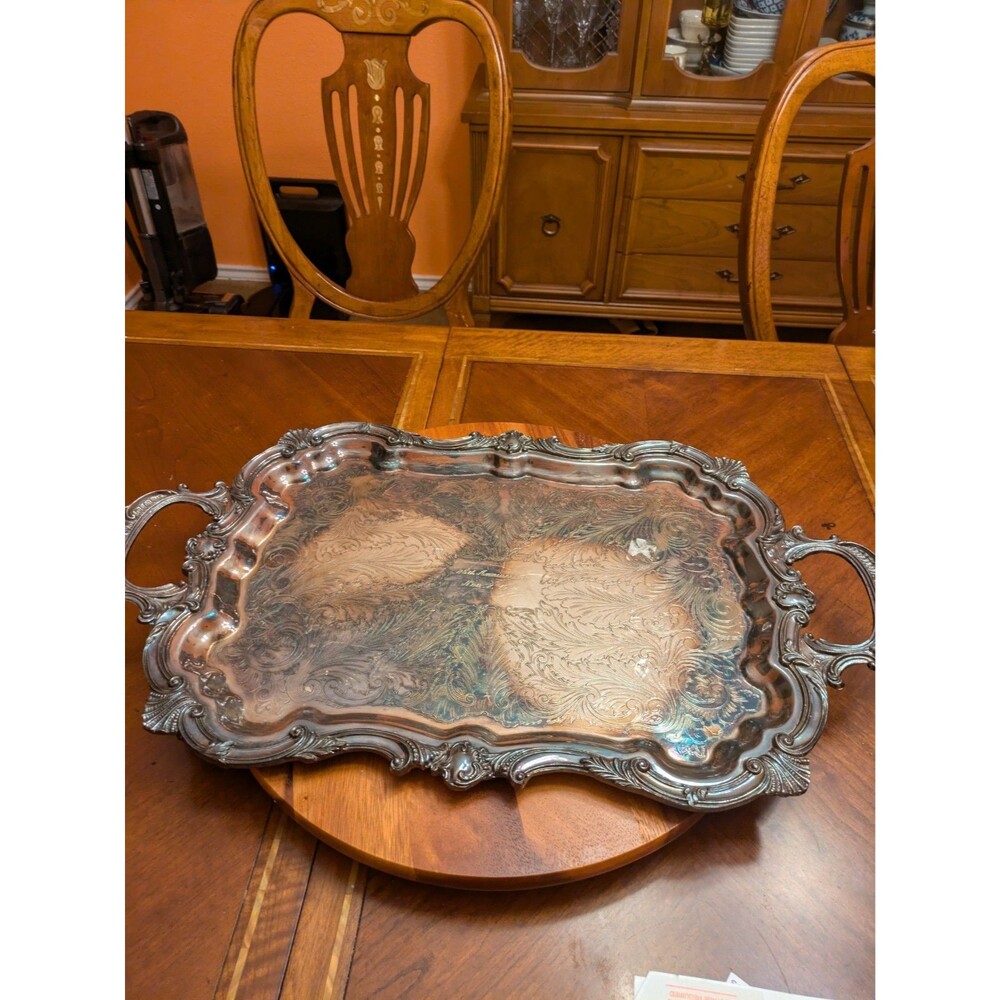 Vintage Birmingham Silver Co. Elaborate 20” Silverplate Footed Butler’s Tray